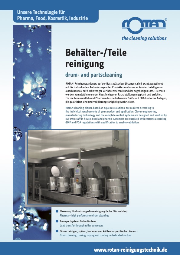 Reinigungsanlagen von Rotan für Behälter und Teile – mit Waschgutträgern, Hubsystemen und Reinraumlösungen