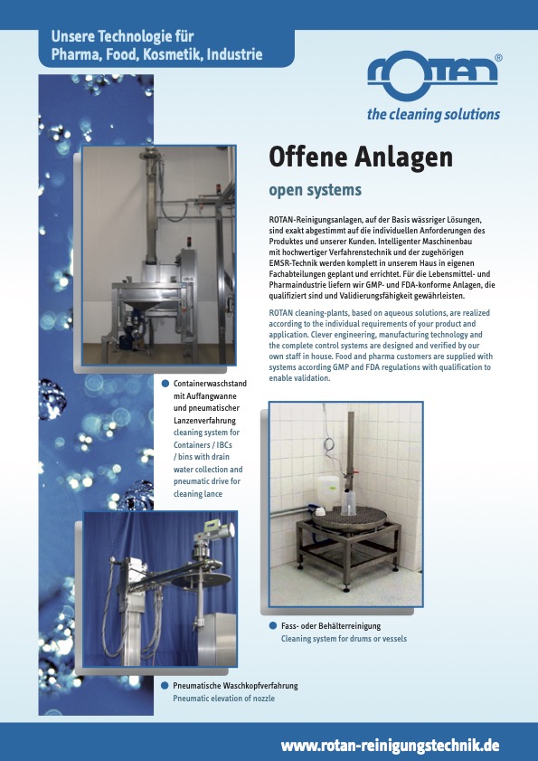 Übersicht zu offenen Reinigungsanlagen von Rotan – Reinigungslösungen für Container, Fässer und IBCs